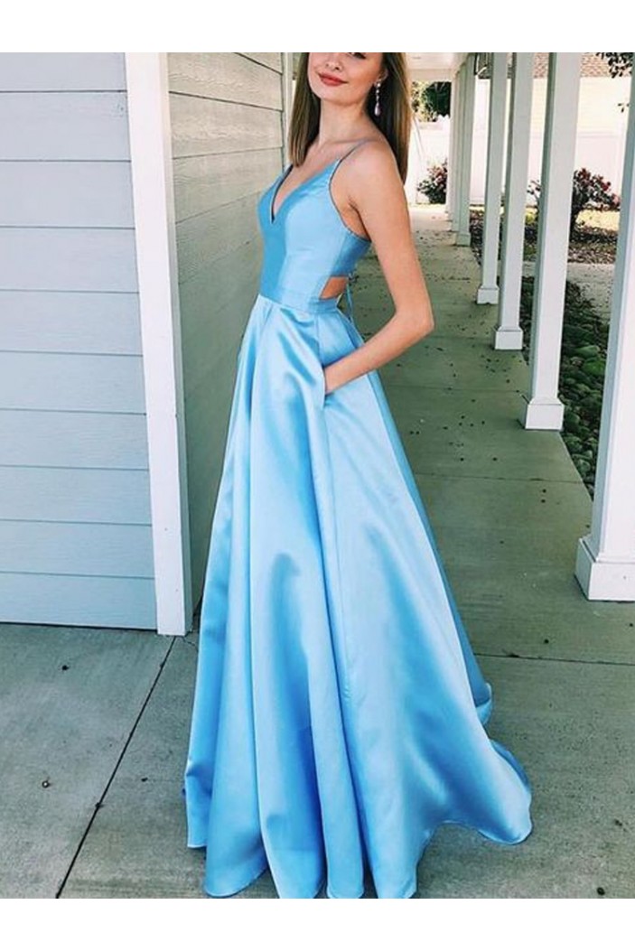 A-Line V-Neck Long Prom Dresses Formal Evening Dresses 601199