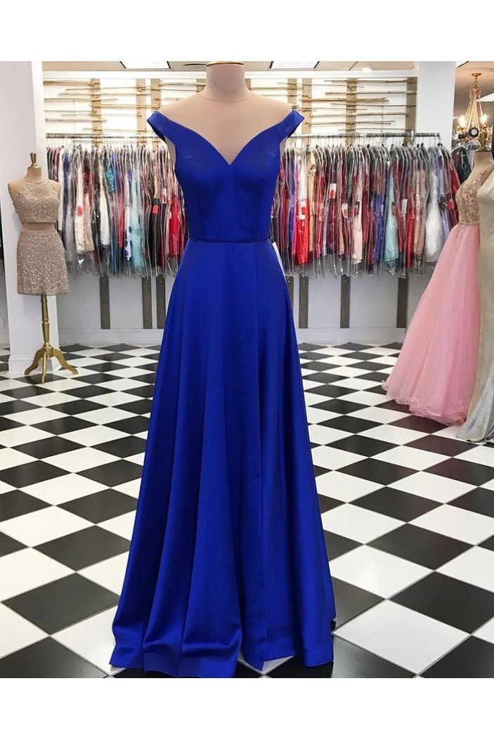 A-Line V-Neck Off-the-Shoulder Long Prom Dresses Formal Evening Dresses 601213