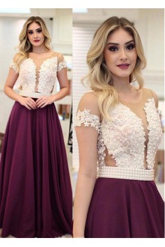 A-Line Beaded Lace Long Prom Dresses Formal Evening Dresses 601222