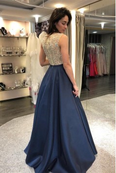 A-Line Beaded Long Prom Dresses Formal Evening Dresses 601244