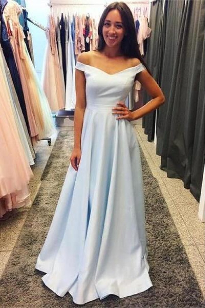 A-Line Off-the-Shoulder Long Prom Dresses Formal Evening Dresses 601245
