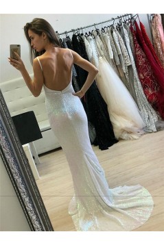 Long White Sequins Prom Dresses Formal Evening Dresses 601249