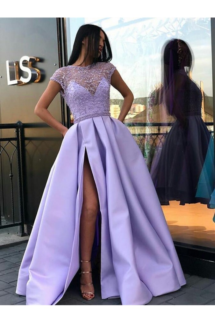 A-Line Beaded Long Prom Dresses Formal Evening Dresses 601254