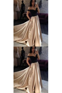 A-Line Off-the-Shoulder Beaded Long Prom Dresses Formal Evening Dresses 601258