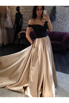 A-Line Off-the-Shoulder Beaded Long Prom Dresses Formal Evening Dresses 601258