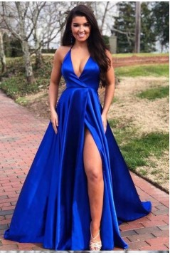 A-Line Halter V-Neck Long Prom Dresses Formal Evening Dresses 601270