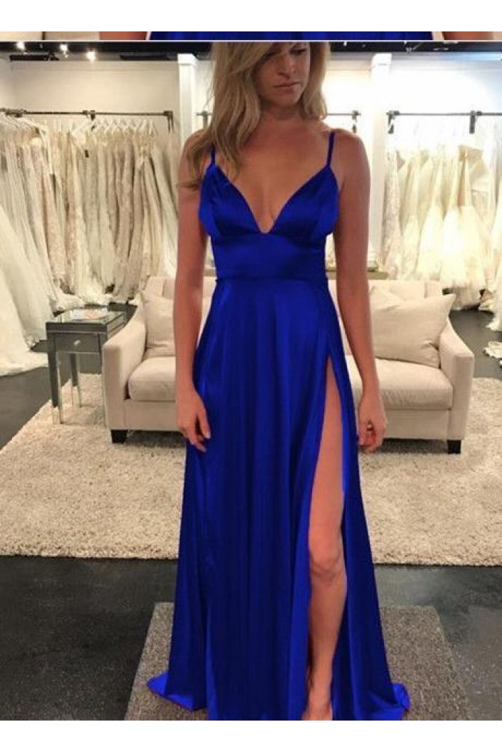 A-Line V-Neck Long Prom Dresses Formal Evening Dresses 601286