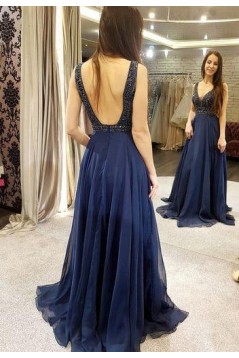 A-Line Beaded Long Prom Dresses Formal Evening Dresses 601306