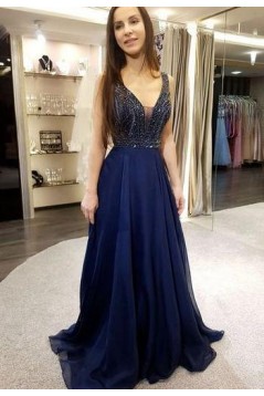 A-Line Beaded Long Prom Dresses Formal Evening Dresses 601306