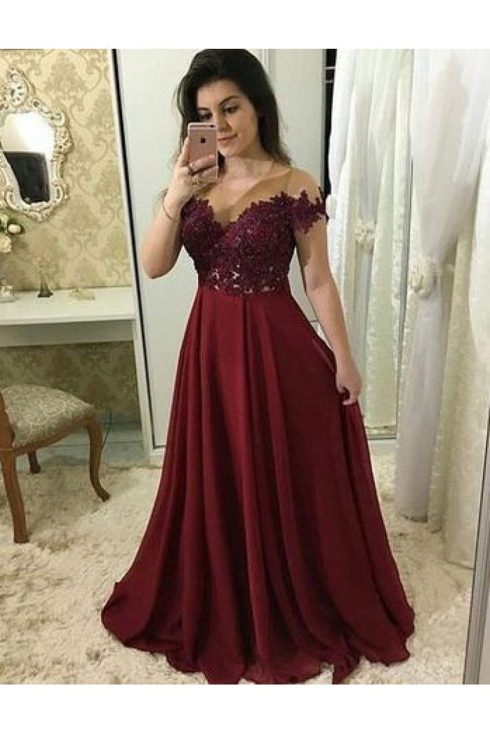 A-Line Off-the-Shoulder Lace Long Prom Dresses Formal Evening Dresses 601313