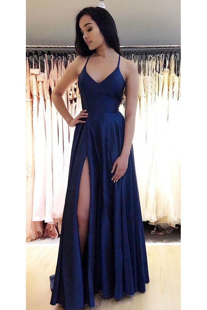 Simple V-Neck Long Prom Dresses Formal Evening Dresses 601314