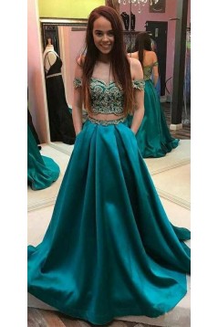 A-Line Two Pieces Lace Long Prom Dresses Formal Evening Dresses 601316