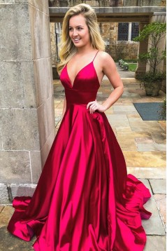 Spaghetti Straps V-Neck Long Prom Dresses Formal Evening Dresses 601326