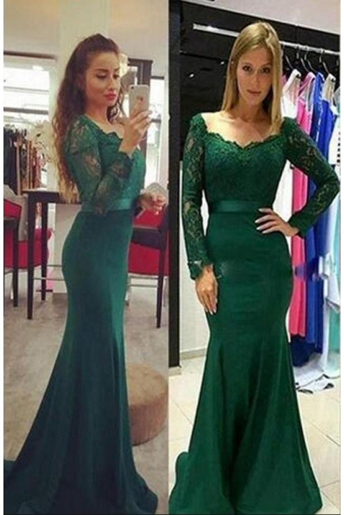 Mermaid Lace Long Sleeves Long Prom Dresses Formal Evening Dresses 601337