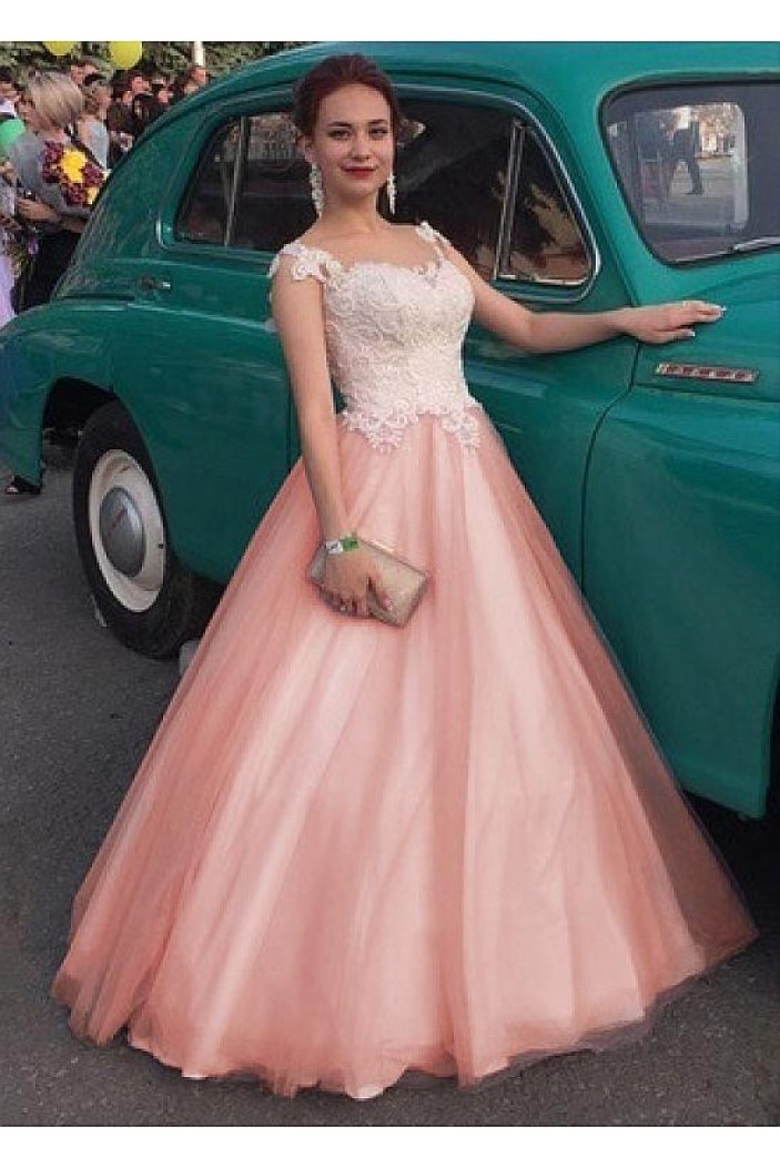 Ball Gown Tulle Lace Long Prom Dresses Formal Evening Dresses 601338