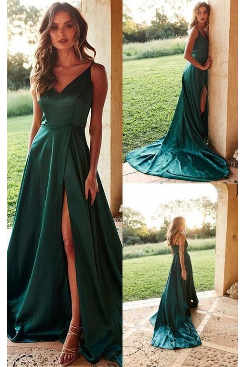 A-Line V-Neck Long Prom Dresses Formal Evening Dresses 601347