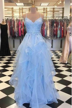 Spaghetti Straps Lace Long Prom Dresses Formal Evening Dresses 601362