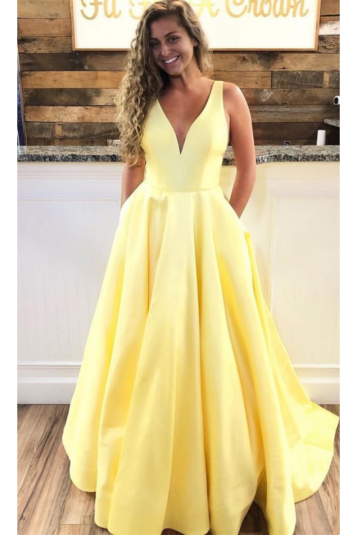 A-Line V-Neck Long Prom Dresses Formal Evening Dresses 601363