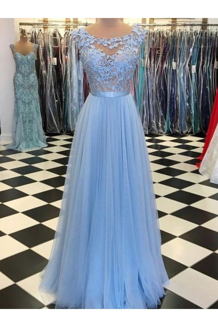 A-Line Lace Tulle Long Prom Dresses Formal Evening Dresses 601365