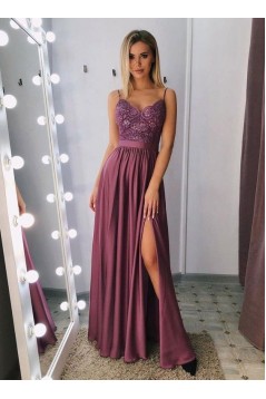 A-Line V-Neck Lace Long Prom Dresses Evening Gowns 601378