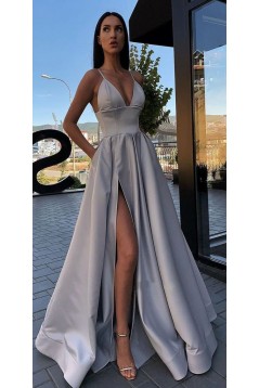 A-line Spaghetti Straps Side Slit Long Prom Dresses Evening Gowns 601379