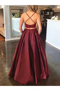 A-Line Two Pieces Long Prom Dress Formal Evening Dresses 601385