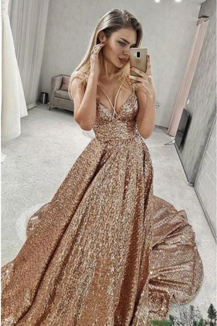 A-Line Sparkling Long Prom Dress Formal Evening Dresses 601396