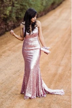 Elegant Spaghetti Straps V-Neck Sparkling Long Prom Dress Formal Evening Dresses 601399