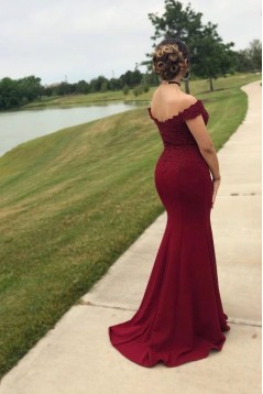 Mermaid Off-the-Shoulder Lace Long Prom Dress Formal Evening Dresses 601436