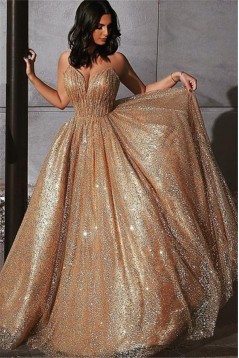 A-Line Sparkling Long Prom Dress Formal Evening Dresses 601454