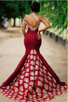 Mermaid Lace Appliques Long Prom Dress Formal Evening Dresses 601460