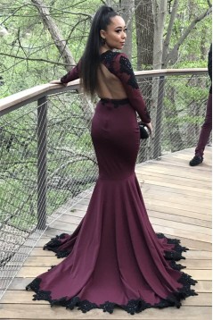 Mermaid Long Sleeves Lace Appliques Long Prom Dress Formal Evening Dresses 601464