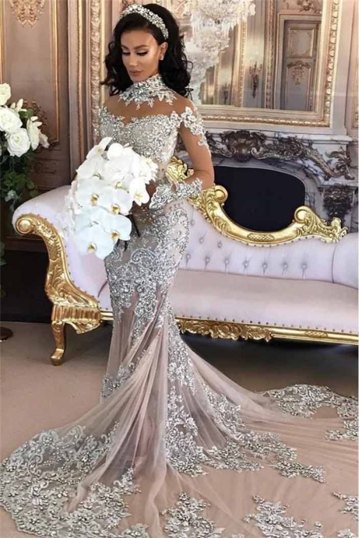 Mermaid Lace Long Sleeves Prom Dress Formal Evening Dresses 601467