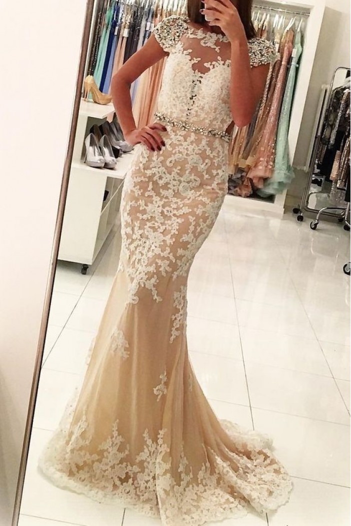 Mermaid Beaded Lace Long Prom Dress Formal Evening Dresses 601484