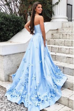 A-Line Strapless Long Prom Dress Formal Evening Dresses 601527