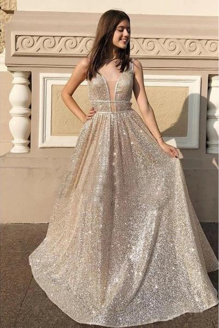 A-Line Sparkling Long Prom Dress Formal Evening Dresses 601529