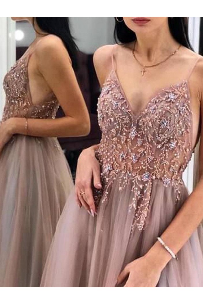 A-Line Beaded Long Prom Dress Formal Evening Dresses 601533