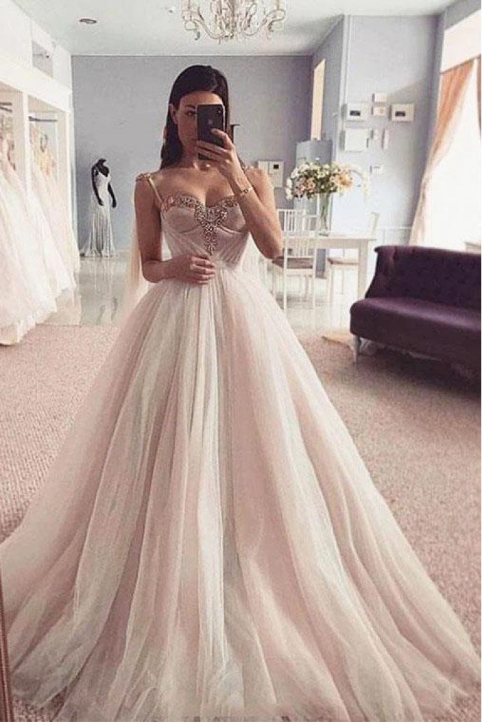 A-Line Tulle Long Prom Dress Formal Evening Dresses 601537