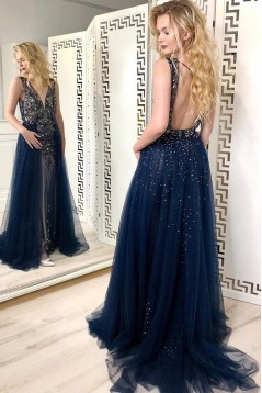 Beaded Tulle Long Prom Dress Formal Evening Dresses 601543