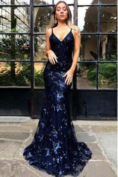 Mermaid Lace V-Neck Long Prom Dress Formal Evening Dresses 601544