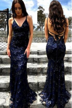 Mermaid Lace V-Neck Long Prom Dress Formal Evening Dresses 601544