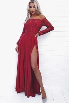 Lace and Chiffon Long Sleeves Prom Dress Formal Evening Dresses 601550