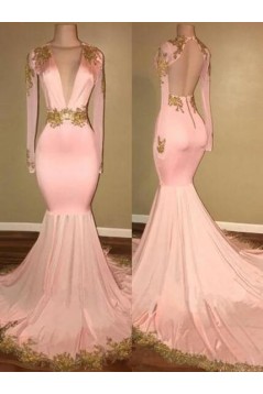 Mermaid Deep V-Neck Long Sleeves Long Prom Dress Formal Evening Dresses 601560