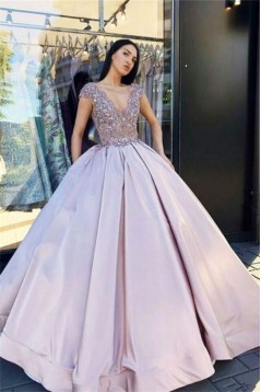 Ball Gown Bead Lace V-Neck Long Prom Dress Formal Evening Dresses 601608