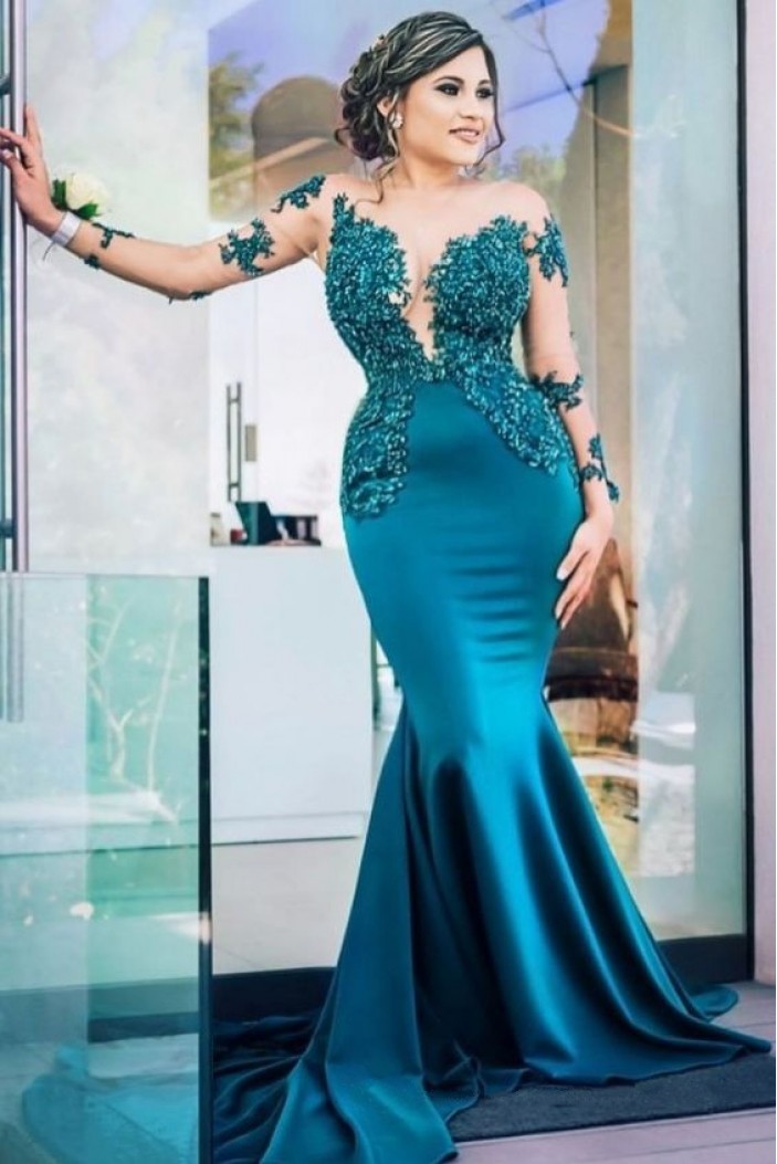 Mermaid Long Sleeves Lace Prom Dress Formal Evening Dresses 601760