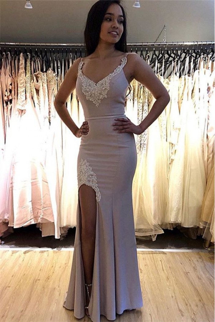 Mermaid Lace V-Neck Long Prom Dress Formal Evening Dresses 601767