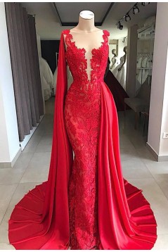 Mermaid Lace V-Neck Long Prom Dress Formal Evening Dresses 601774