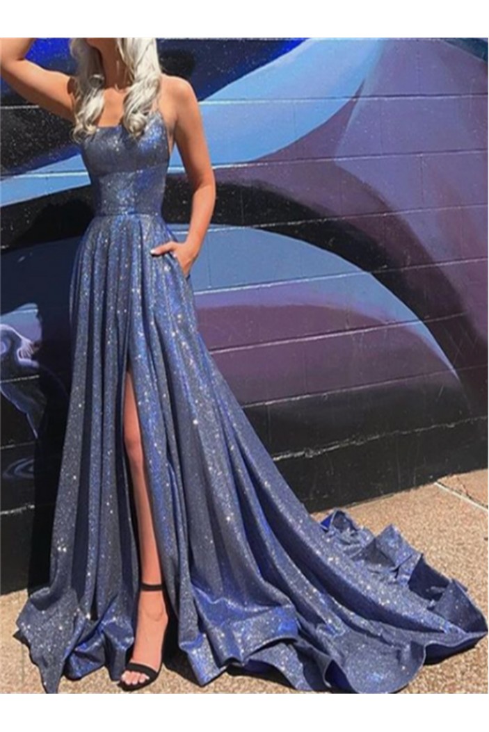 A-Line Sparkle Long Prom Dress Formal Evening Dresses 601801