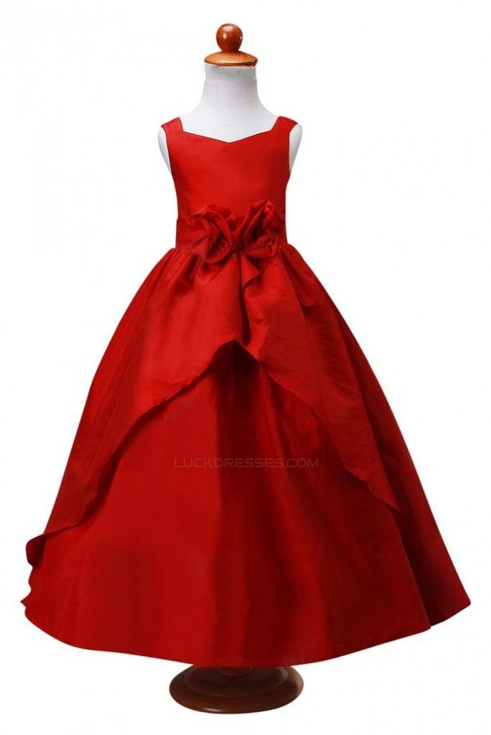 A-Line Red Flower Girl Dresses F010007