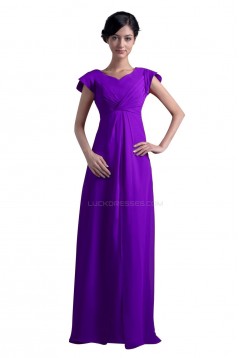 A-Line Cap-Sleeve Long Chiffon Mother of the Bride Dresses M010002